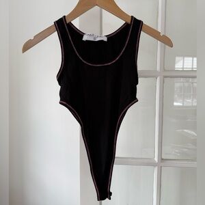Emma & Sam Black High Cut Bodysuit with Pink Trim